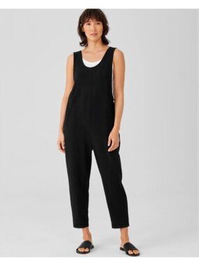 Eileen Fisher Black Pocketed Jumpsuit Ankle Relaxed Sleeveless Size Small Womens